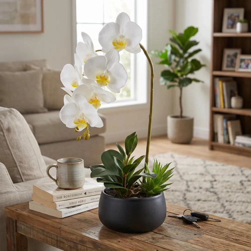 SET DE 2 PLANTAS ARTIFICIALES DE ORQUIDEA EN MACETA PARA DECORACION INTERIOR - 2