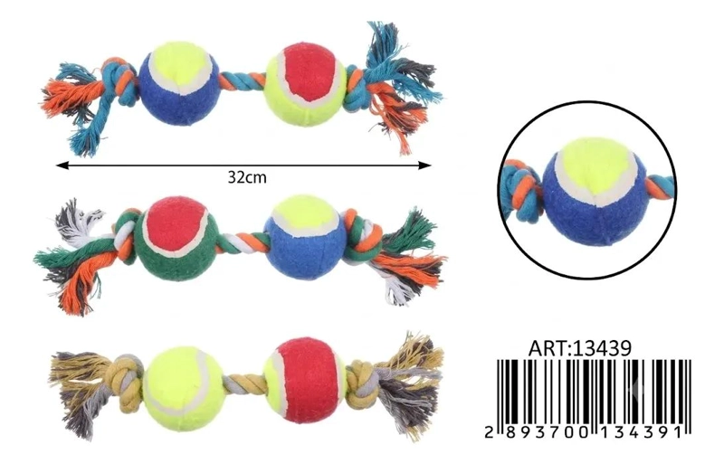 MORDEDOR PARA PERRO CON PELOTAS Y CUERDA RESISTENTE DE 32 CM - 2