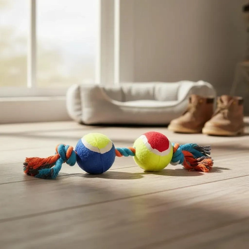 MORDEDOR PARA PERRO CON PELOTAS Y CUERDA RESISTENTE DE 32 CM - 3