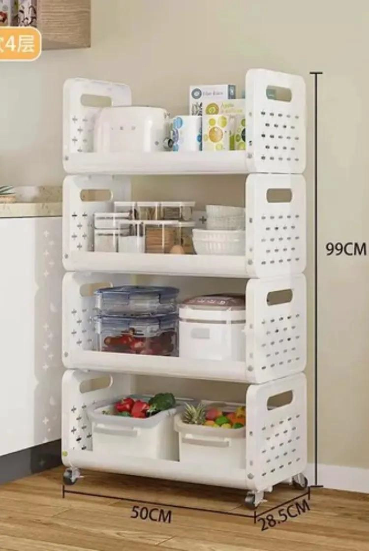 CARRITO ORGANIZADOR DE 4 NIVELES CON RUEDAS Y ESTANTE BLANCO - 2
