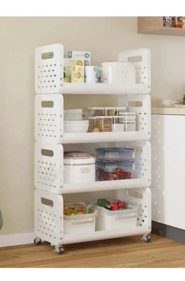 CARRITO ORGANIZADOR DE 4 NIVELES CON RUEDAS Y ESTANTE BLANCO - 7