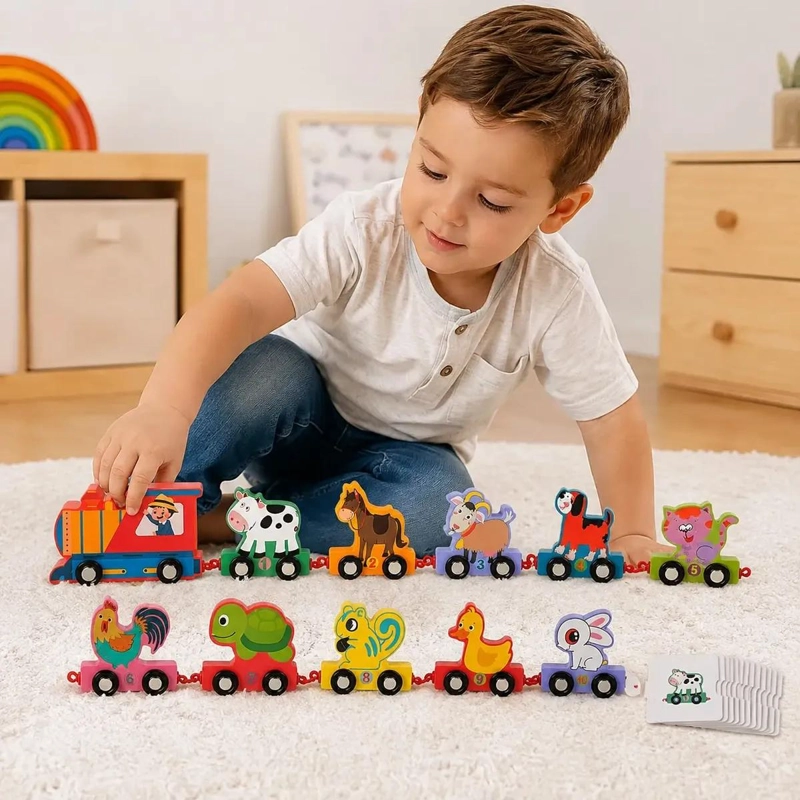 TREN DE ARRASTRE DE MADERA CON ANIMALES COLORIDOS PARA NIÑOS - 4