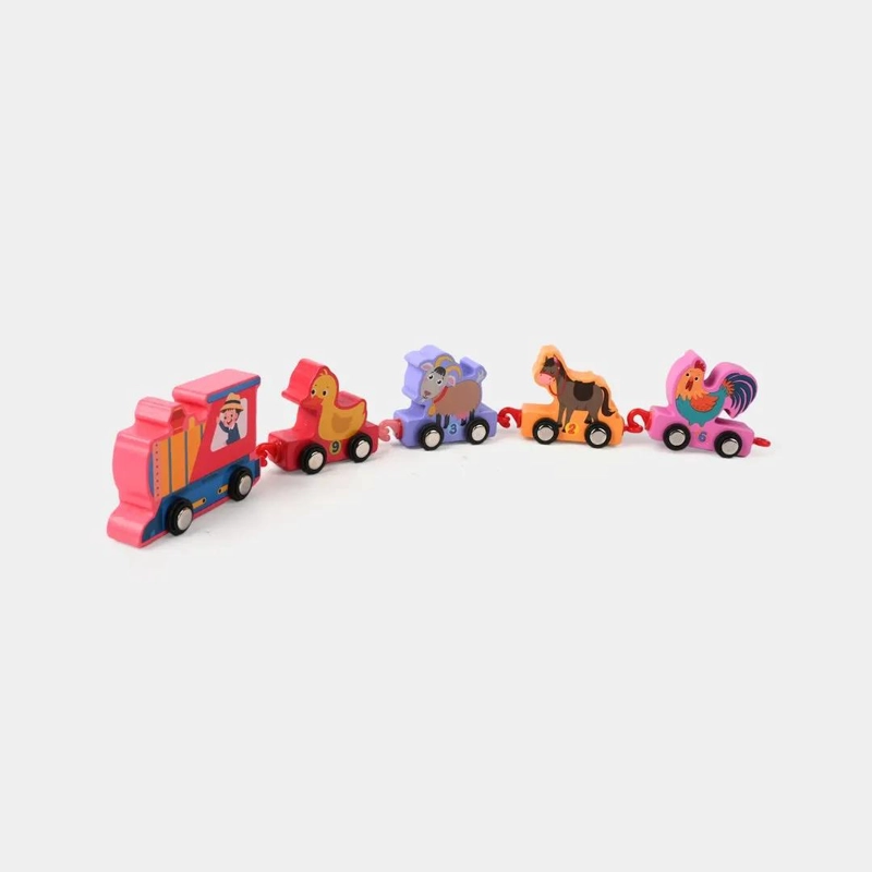 TREN DE ARRASTRE DE MADERA CON ANIMALES COLORIDOS PARA NIÑOS - 6