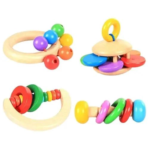 SONAJEROS DE MADERA PARA BEBE S, JUGUETE SENSORIAL DE 4 PIEZAS - 1