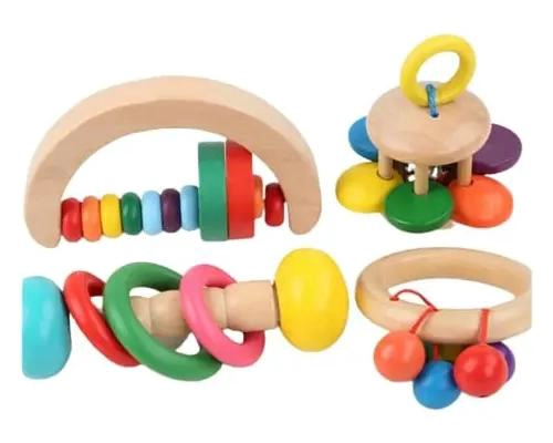 SONAJEROS DE MADERA PARA BEBE S, JUGUETE SENSORIAL DE 4 PIEZAS - 2