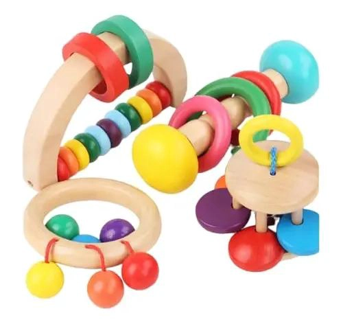 SONAJEROS DE MADERA PARA BEBE S, JUGUETE SENSORIAL DE 4 PIEZAS - 5
