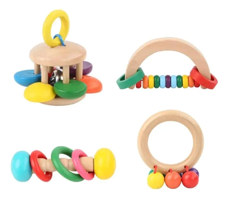 SONAJEROS DE MADERA PARA BEBE S, JUGUETE SENSORIAL DE 4 PIEZAS - 9