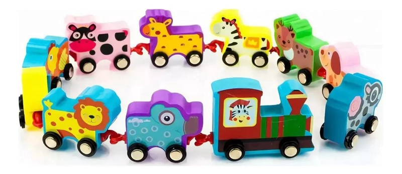 JUGUETE DE MADERA TRENCITO ARRASTRE CON ANIMALES CONECTABLES - 1