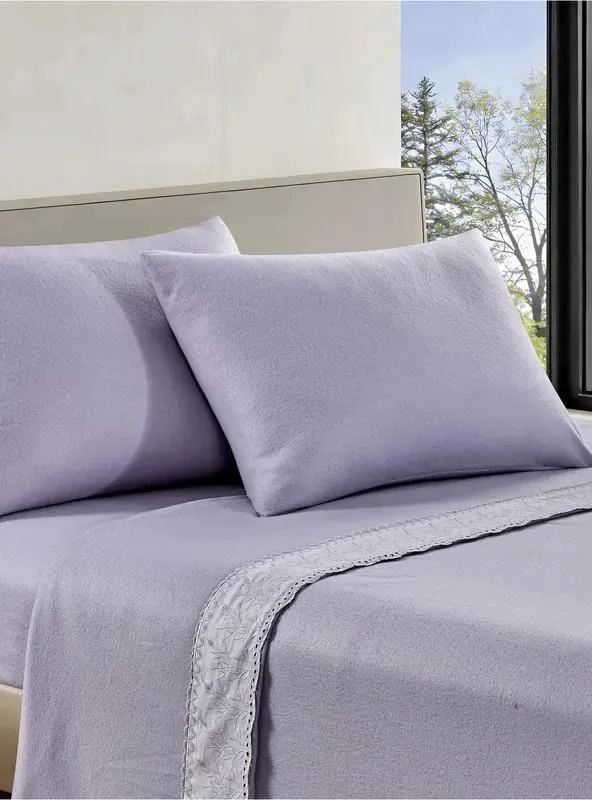 JUEGO DE SABANAS POLAR BRODERIE LILA 1.5 PLAZAS - 1