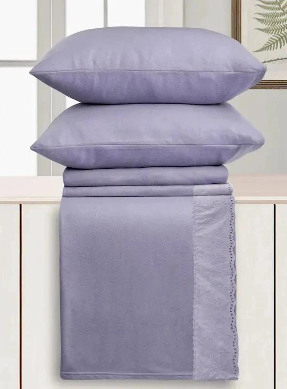 JUEGO DE SABANAS POLAR BRODERIE LILA 1.5 PLAZAS - 2