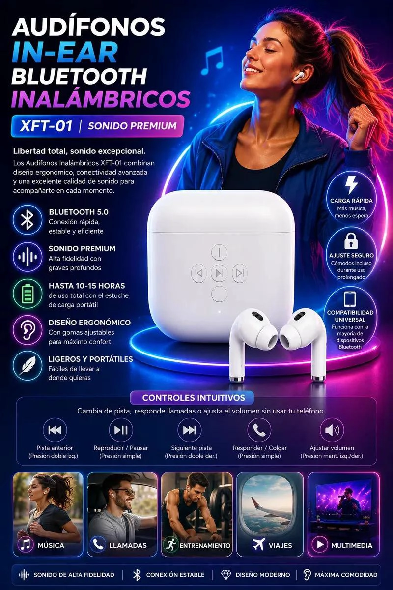 AUDIFONOS IN-EAR BLUETOOTH INALAMBRICOS CON ESTUCHE DE CARGA - 2