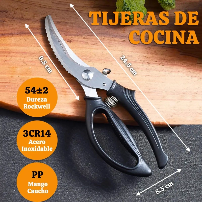 TIJERAS DE COCINA MULTIFUNCIONALES PARA CORTAR CARNE Y HUESOS CON MANGO ERGONO - 2