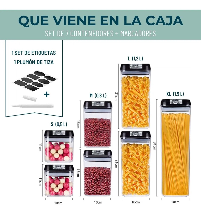 SET DE 7 RECIPIENTES ORGANIZADORES HERME TICOS PARA ALIMENTOS - 5