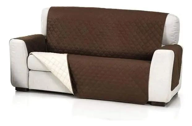 FUNDA REVERSIBLE PARA SOFA DE 2 CUERPOS EN COLOR MARRON - 1