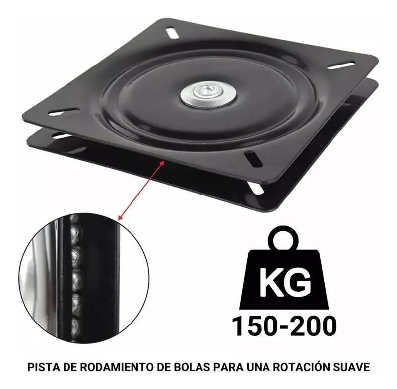 BASE GIRATORIA DE ACERO NEGRA 150X150MM PARA MUEBLES - 3
