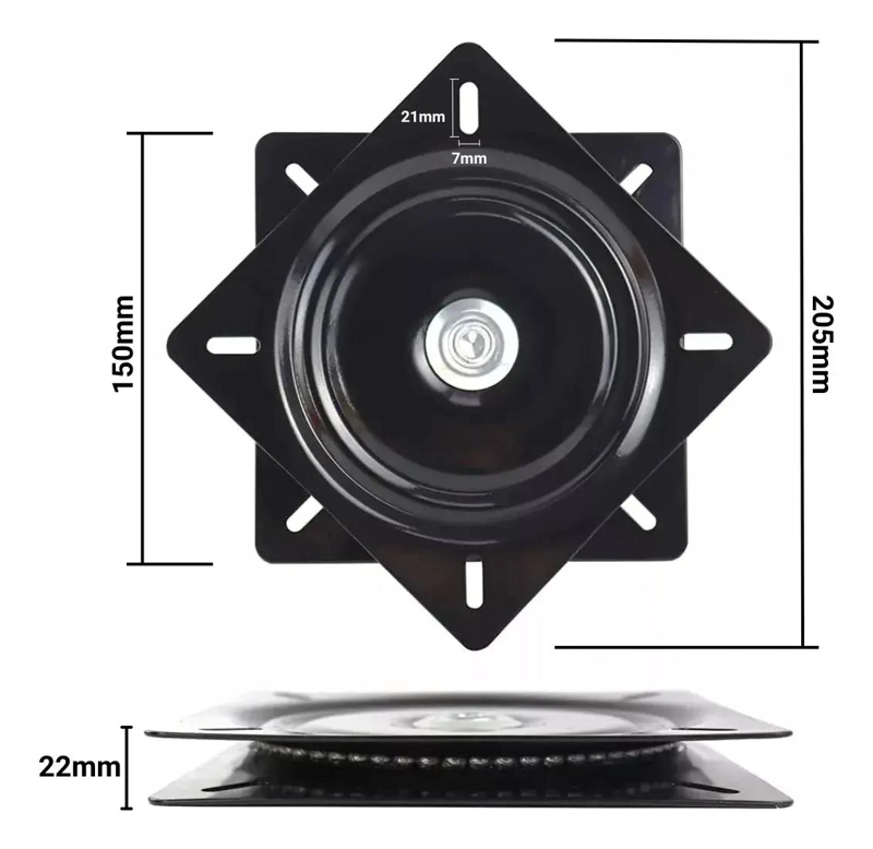 BASE GIRATORIA DE ACERO NEGRA 150X150MM PARA MUEBLES - 4