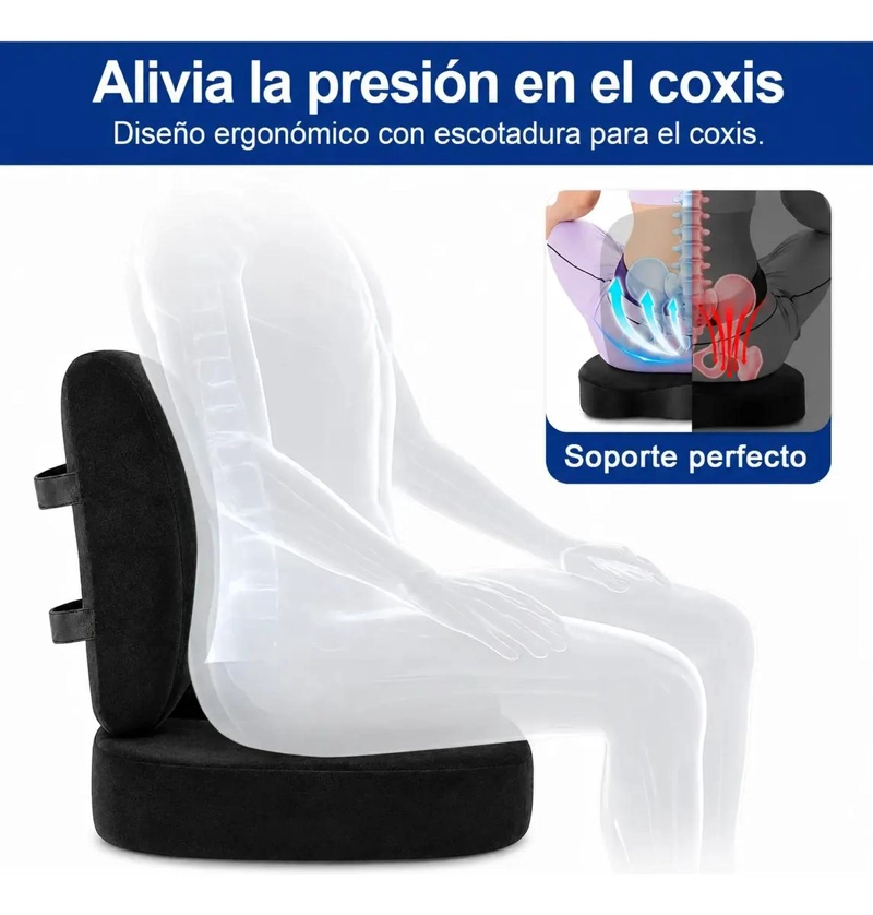 COJIN LUMBAR ERGONOMICO Y ASIENTO PARA SILLAS COLOR NEGRO - 2