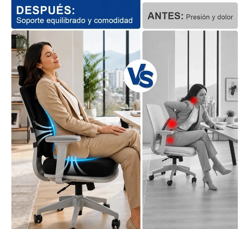 COJIN LUMBAR ERGONOMICO Y ASIENTO PARA SILLAS COLOR NEGRO - 4
