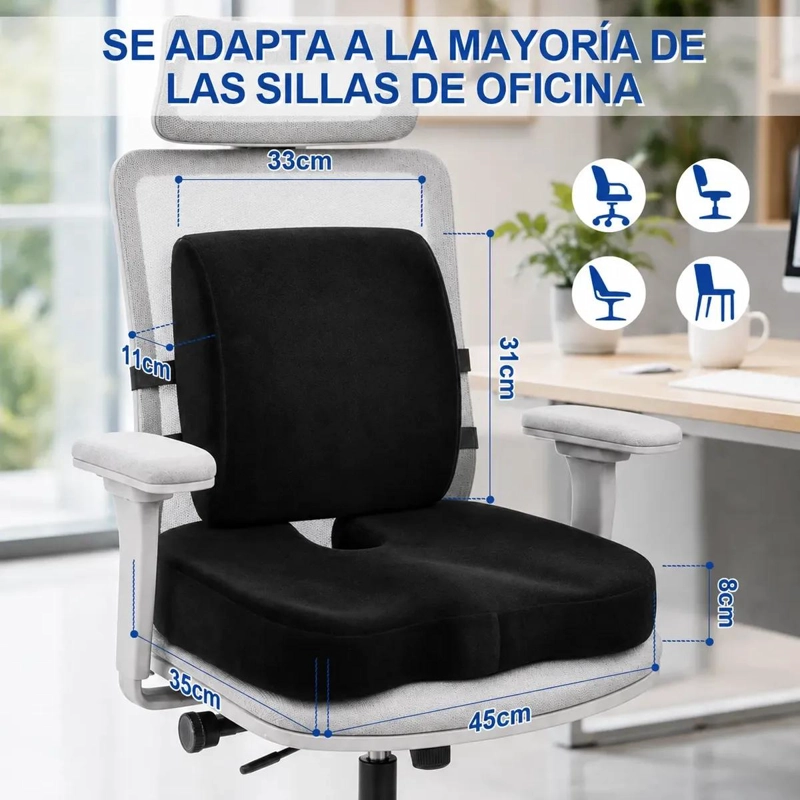 COJIN LUMBAR ERGONOMICO Y ASIENTO PARA SILLAS COLOR NEGRO - 5