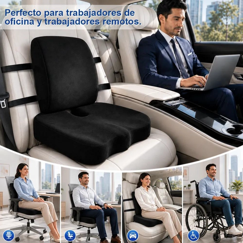 COJIN LUMBAR ERGONOMICO Y ASIENTO PARA SILLAS COLOR NEGRO - 8