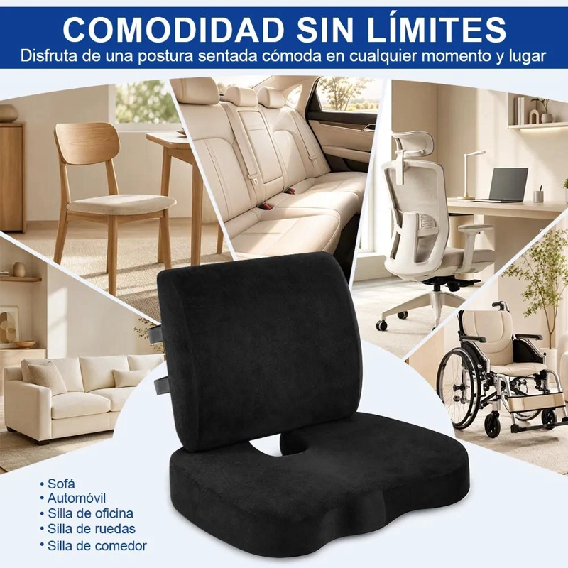 COJIN LUMBAR ERGONOMICO Y ASIENTO PARA SILLAS COLOR NEGRO - 9