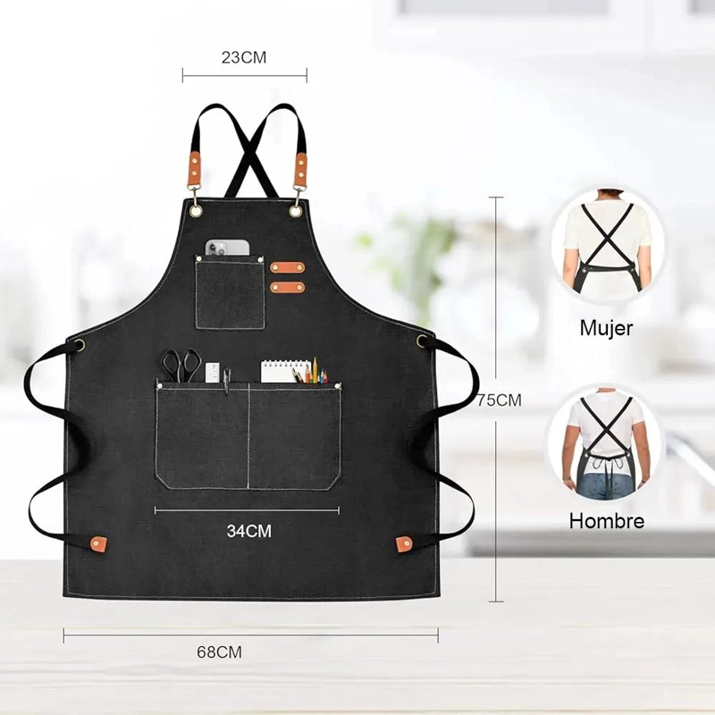 DELANTAL DE COCINA AJUSTABLE CON BOLSILLOS Y RESISTENTE AL AGUA - 2
