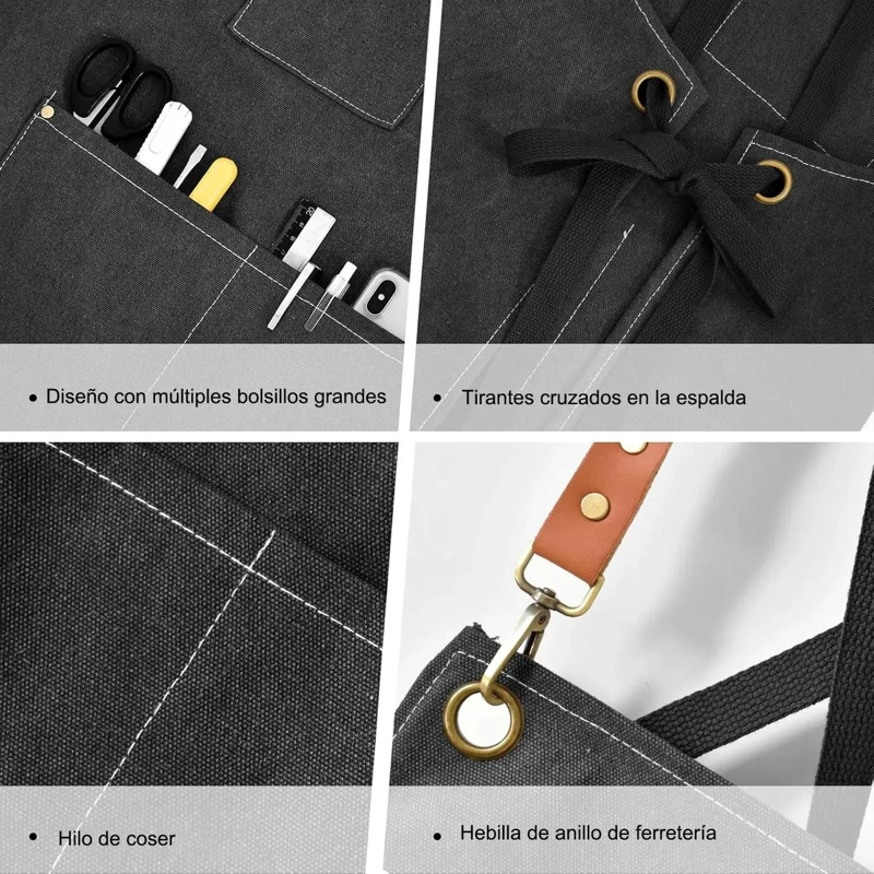 DELANTAL DE COCINA AJUSTABLE CON BOLSILLOS Y RESISTENTE AL AGUA - 3