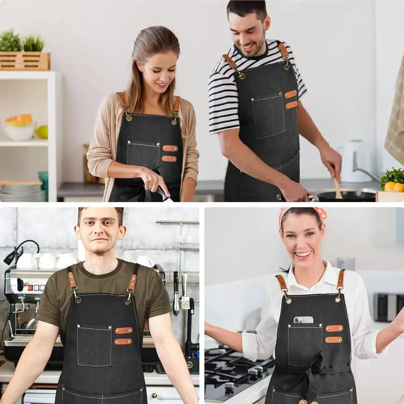 DELANTAL DE COCINA AJUSTABLE CON BOLSILLOS Y RESISTENTE AL AGUA - 6