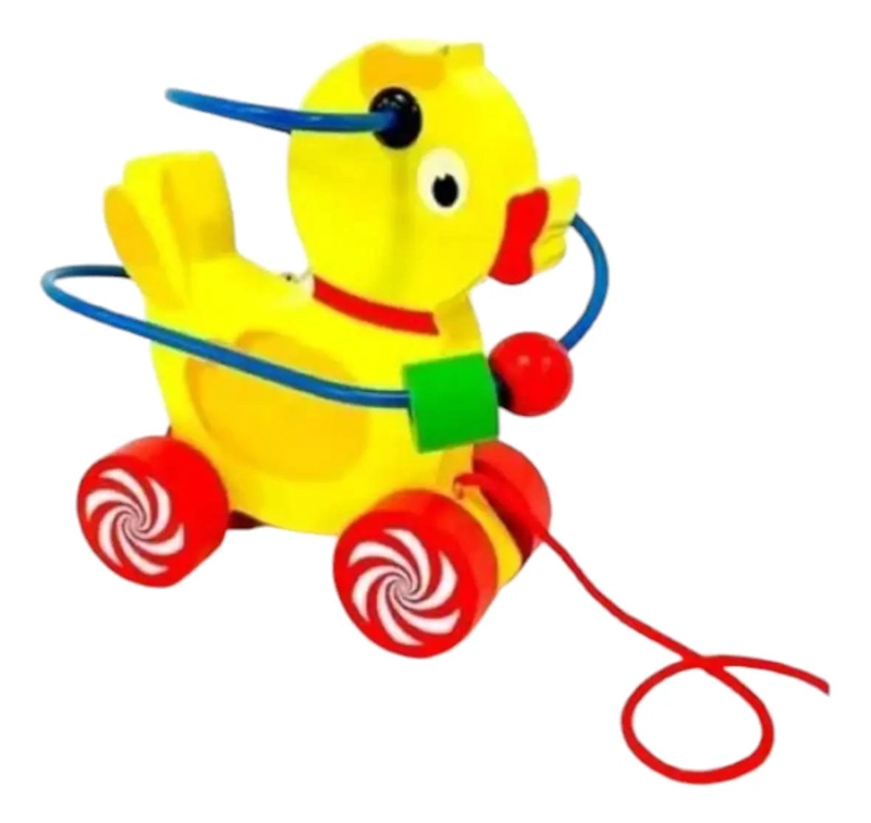 CARRITO DE ARRASTRE DE MADERA EN FORMA DE PATITO - 1