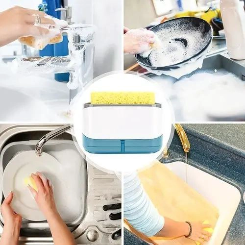 DISPENSADOR DE JABON LIQUIDO CON PORTA ESPONJAS BLANCO - 3