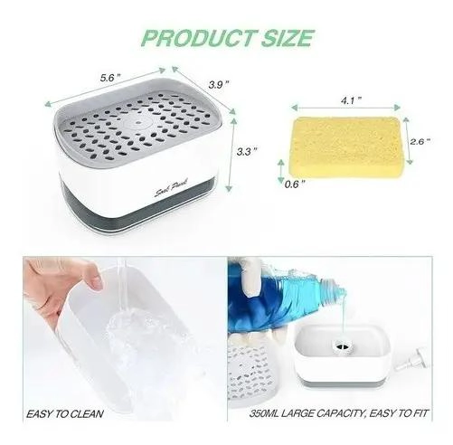 DISPENSADOR DE JABON LIQUIDO CON PORTA ESPONJAS BLANCO - 4