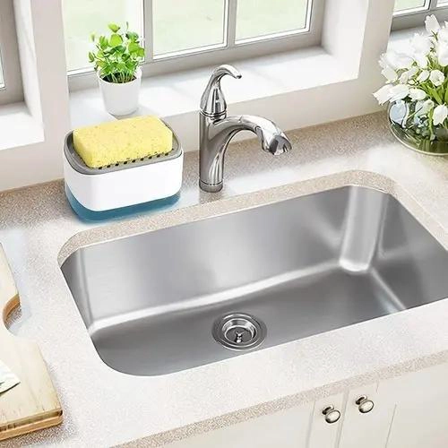 DISPENSADOR DE JABON LIQUIDO CON PORTA ESPONJAS BLANCO - 5