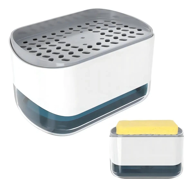 DISPENSADOR DE JABON LIQUIDO CON PORTA ESPONJAS BLANCO - 6