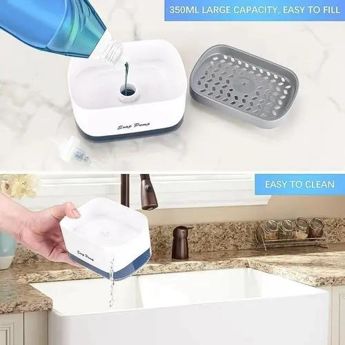 DISPENSADOR DE JABON LIQUIDO CON PORTA ESPONJAS BLANCO - 7