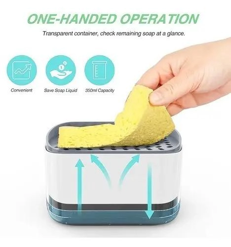 DISPENSADOR DE JABON LIQUIDO CON PORTA ESPONJAS BLANCO - 9