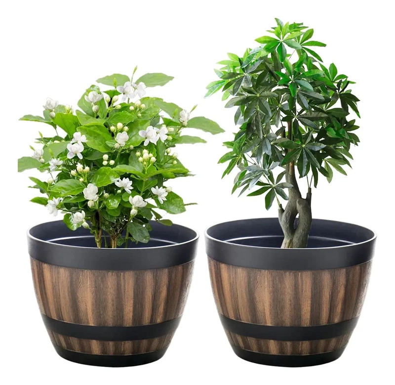 MACETEROS DE BARRIL IMITACION MADERA PARA JARDIN 4L - 1