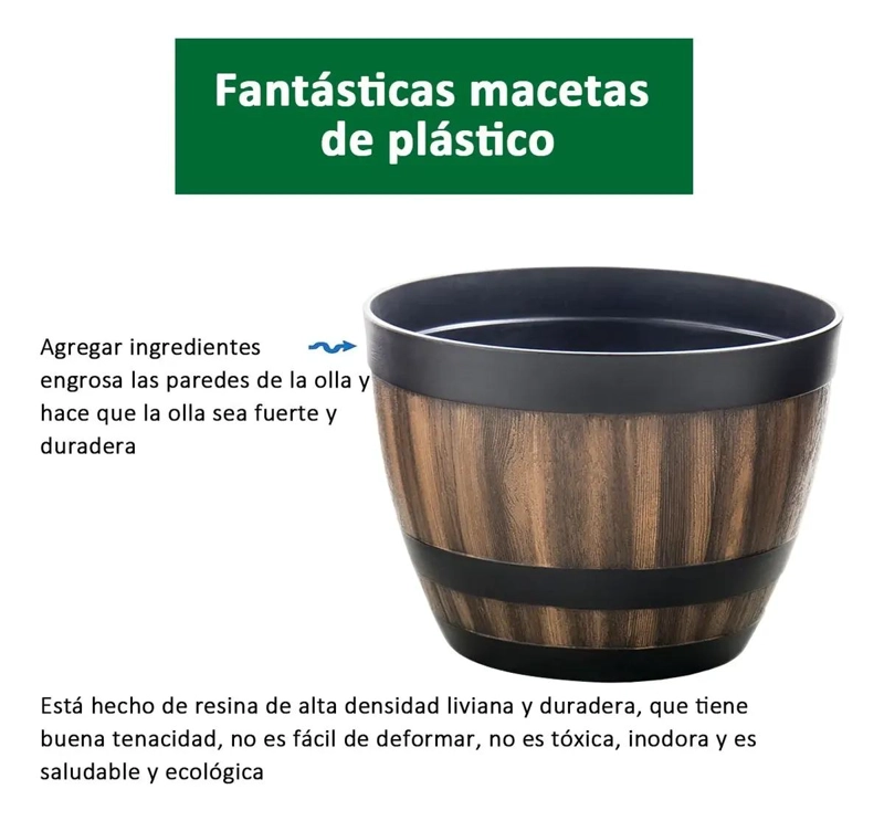 MACETEROS DE BARRIL IMITACION MADERA PARA JARDIN 4L - 3