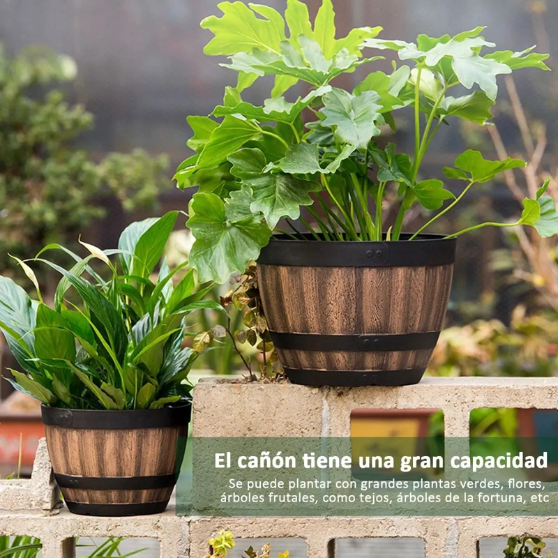 MACETEROS DE BARRIL IMITACION MADERA PARA JARDIN 4L - 4