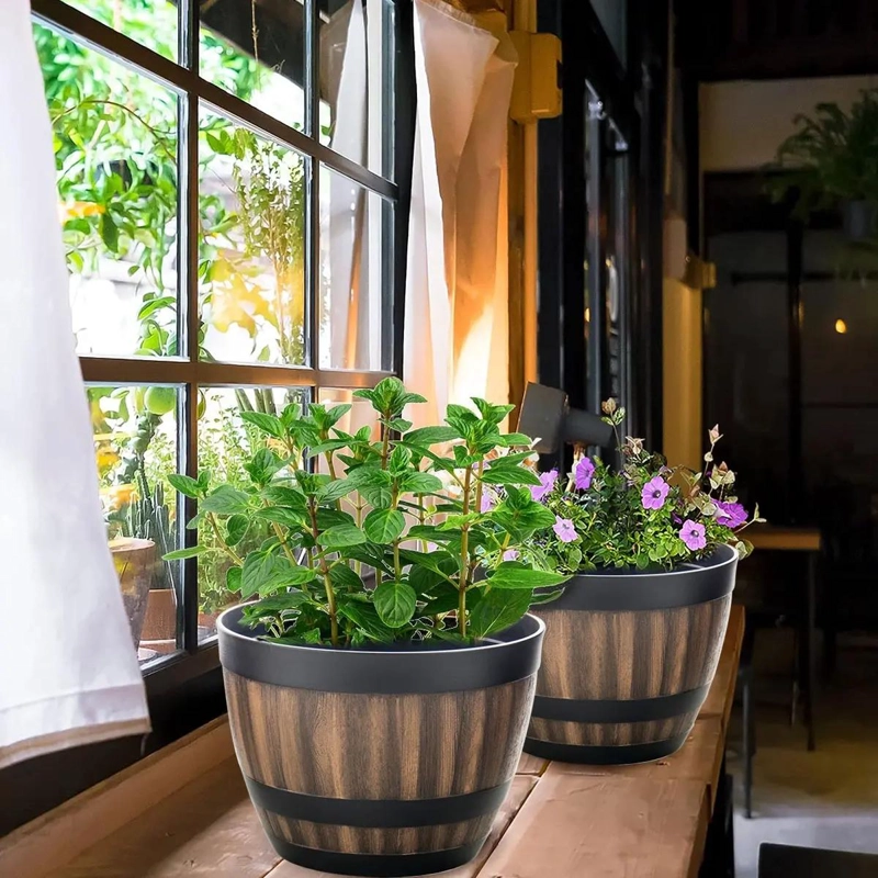 MACETEROS DE BARRIL IMITACION MADERA PARA JARDIN 4L - 7