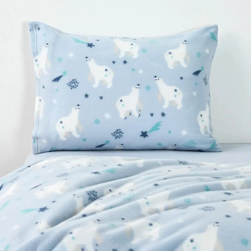 JUEGO DE SABANAS POLAR 1.5 PLAZAS DISEÑO OSO CELESTE - 1
