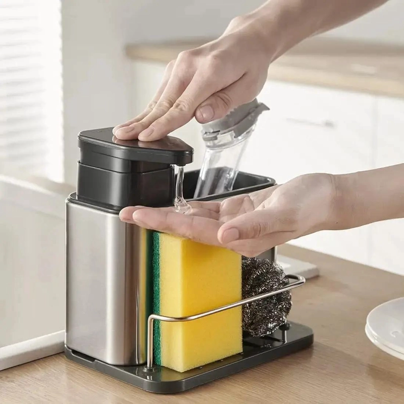 DISPENSADOR DE JABON LIQUIDO Y SOPORTE PARA ESPONJA COMPACTO - 6
