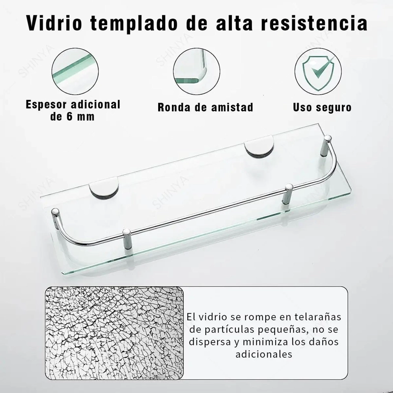 ORGANIZADOR DE DUCHA DE VIDRIO CON REPISA RECTANGULAR DE 2 PISOS - 4