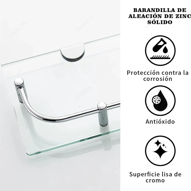 ORGANIZADOR DE DUCHA DE VIDRIO CON REPISA RECTANGULAR DE 2 PISOS - 7