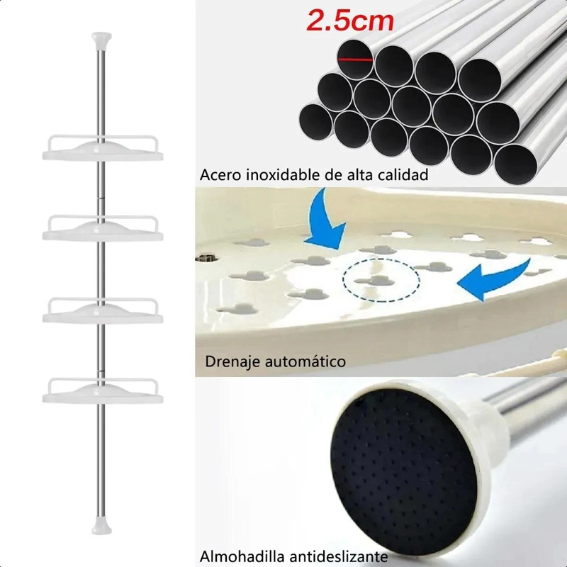 ORGANIZADOR ESQUINERO DUCHA BAÑO MULTIUSO CON 4 BANDEJAS AJUSTABLES - 7