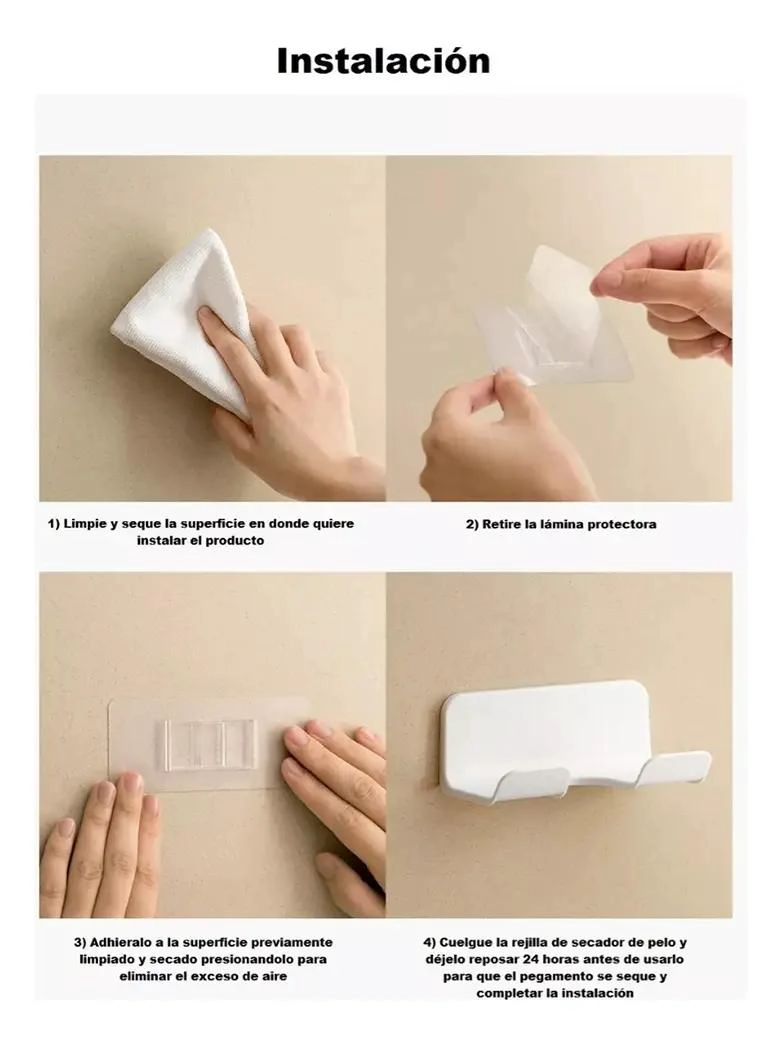 SOPORTE ADHESIVO PARA SECADOR DE PELO DE PARED - 7