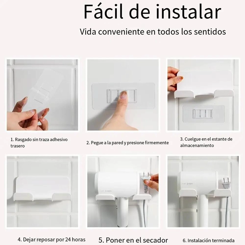 SOPORTE ADHESIVO PARA SECADOR DE PELO DE PARED - 8