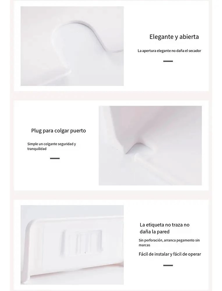 SOPORTE ADHESIVO PARA SECADOR DE PELO DE PARED - 9