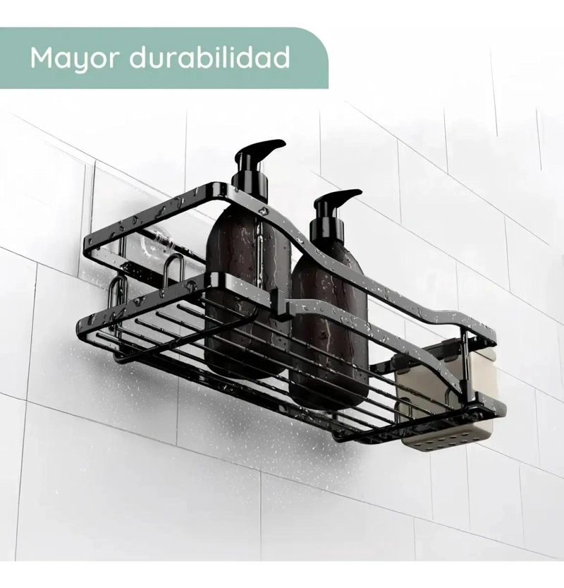 SET ORGANIZADOR DE DUCHA Y JABON CON GANCHOS Y ADHESIVO - 5