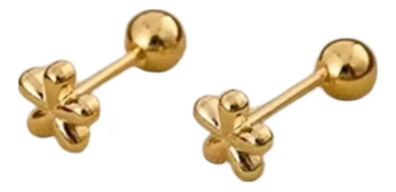 AROS FLOR PARA NIÑAS CON TOPE TORNILLO ENCHAPADOS EN ORO 18K - 1