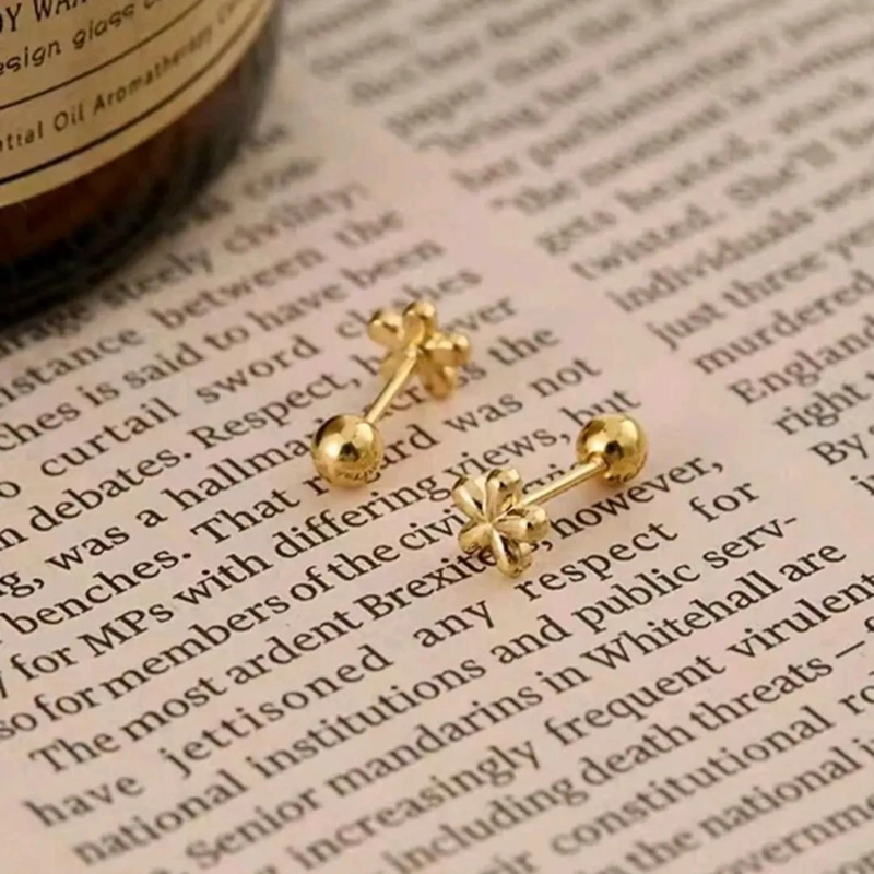 AROS FLOR PARA NIÑAS CON TOPE TORNILLO ENCHAPADOS EN ORO 18K - 5